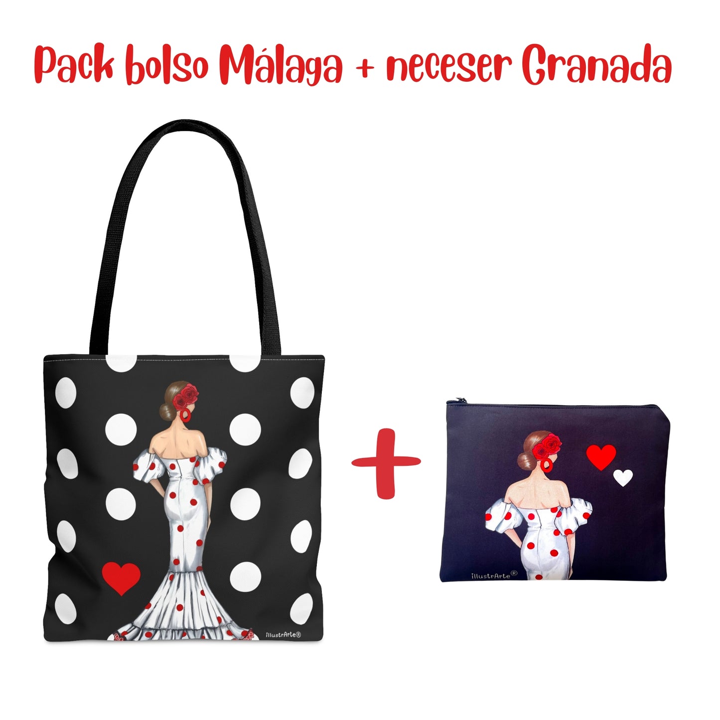 Pack Bolsa “Maite” Málaga + Neceser “Maite” Granada – Set flamenco con mucho arte illustrArte