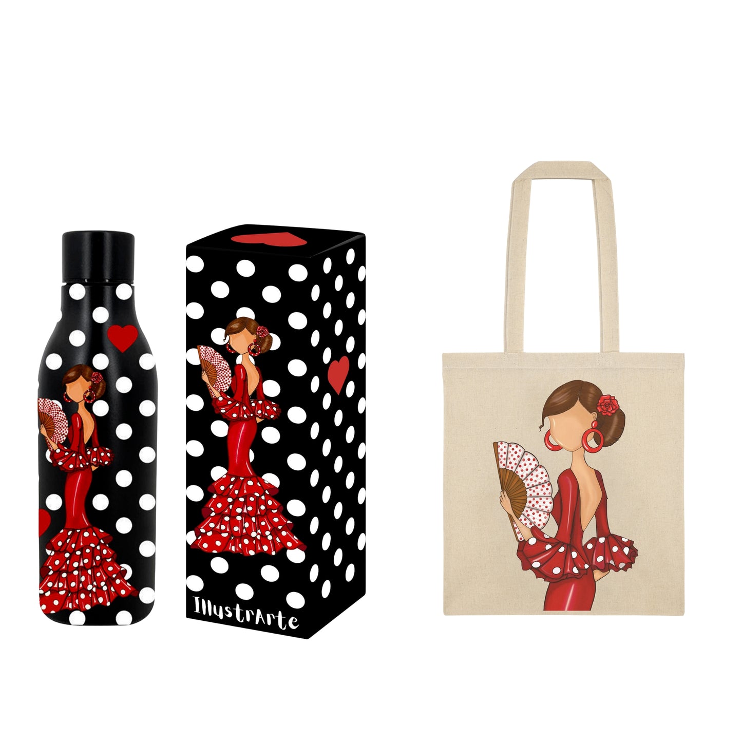 Pack Botella Térmica + Bolsa Tote Cádiz Flamenca | Diseño illustrArte