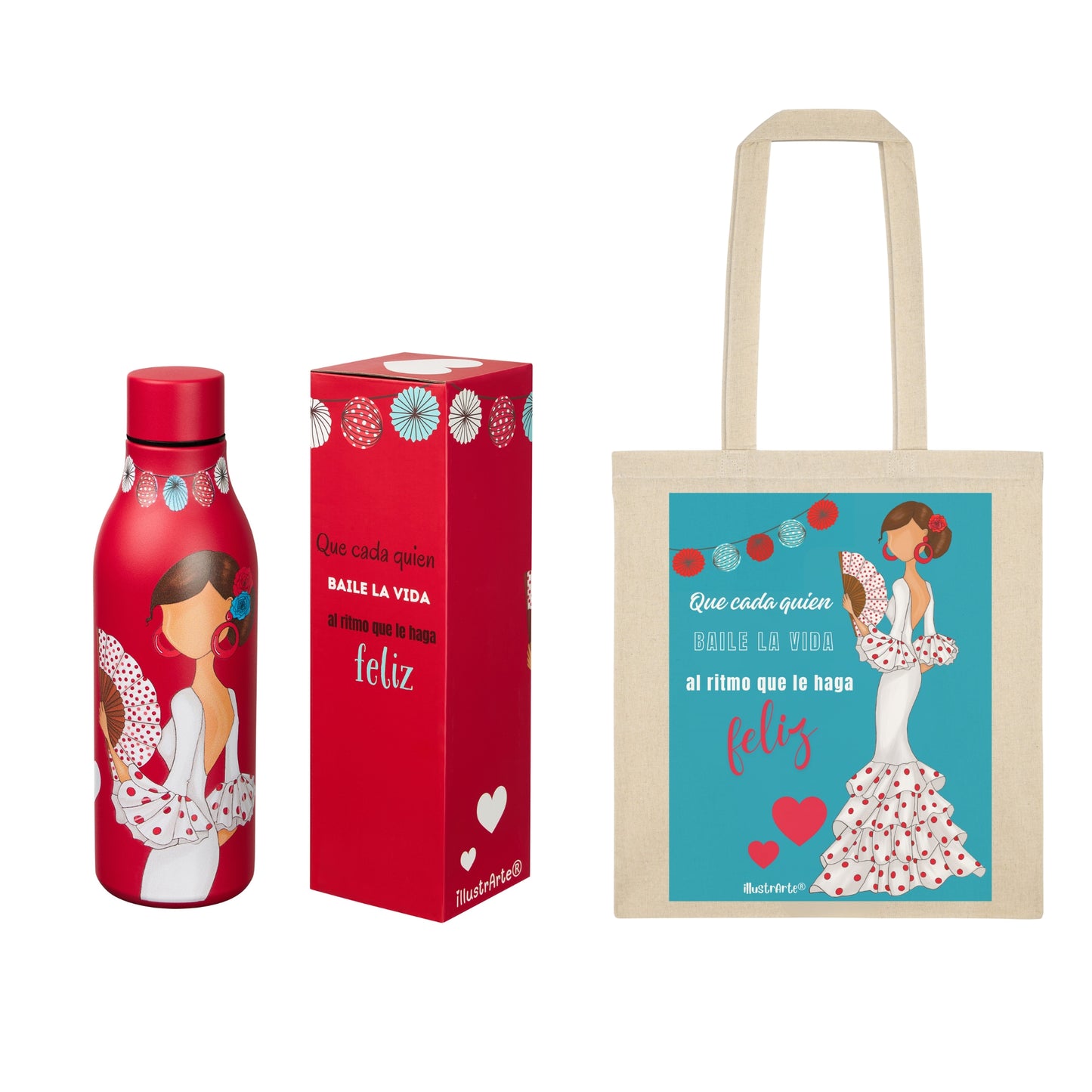 Pack Botella Térmica + Bolsa Tote Cádiz Flamenca | Diseño illustrArte