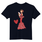 una camiseta con una mujer en un vestido rojo sosteniendo un corazón