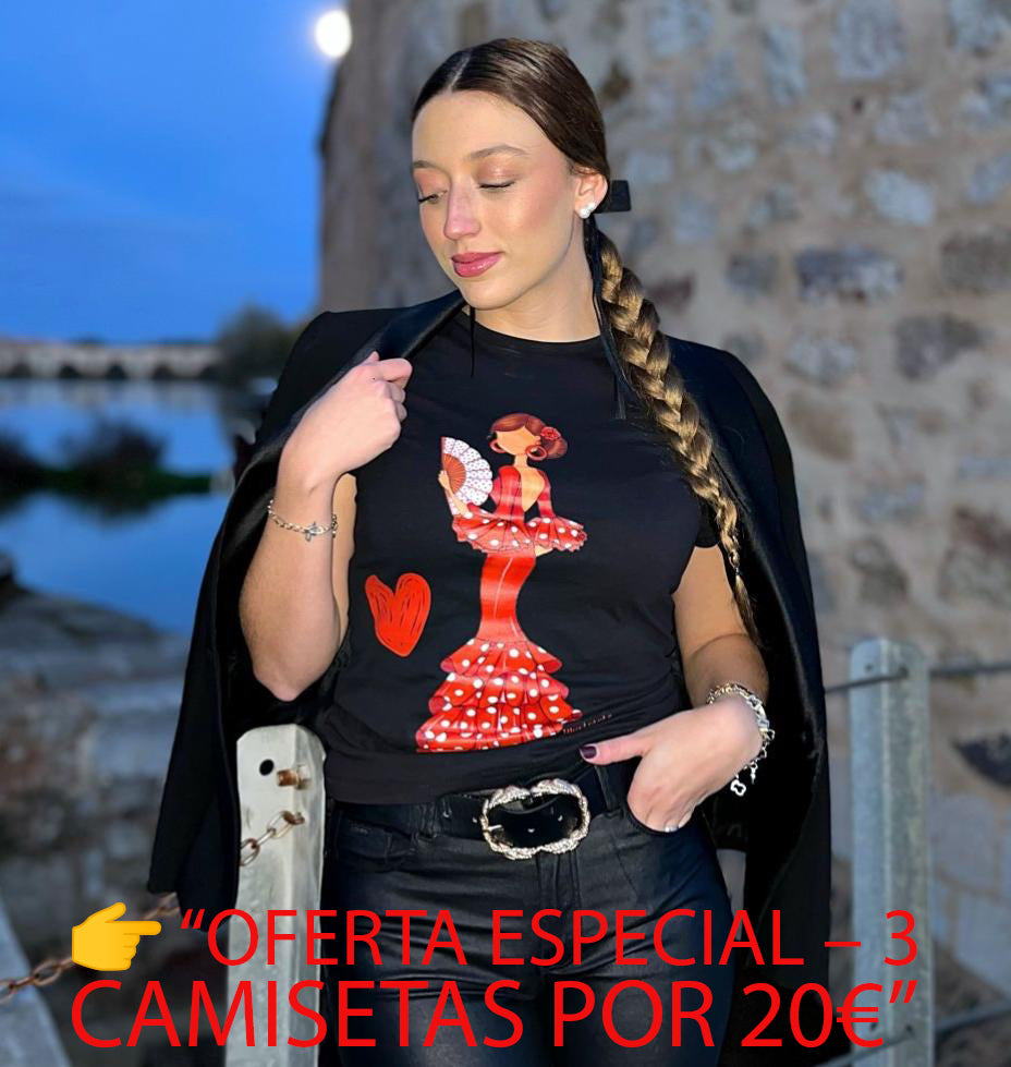 🎉3 por 20 €💃 – Camiseta Flamenca De Algodón 100% Orgánico  Ajustada -  Modelo Pepa