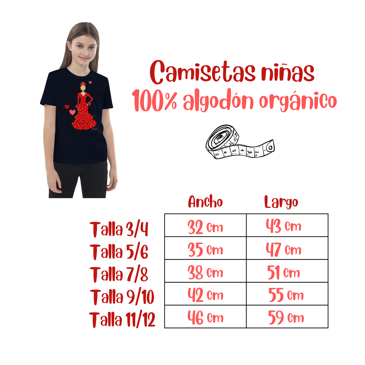 Camiseta Flamenca de Niñas De Algodón 100% Orgánico  -  Modelo Pepa