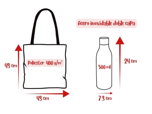 Pack Botella Térmica + Bolso Tote Málaga Flamenco | Diseño illustrArte | Idea de Regalo Original