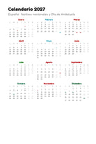 Calendario 2027 con festivos
