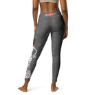 Flamenco Dancer Leggings, gray high waisted yoga leggings with a white dress and black polka dots design. - IllustrArte