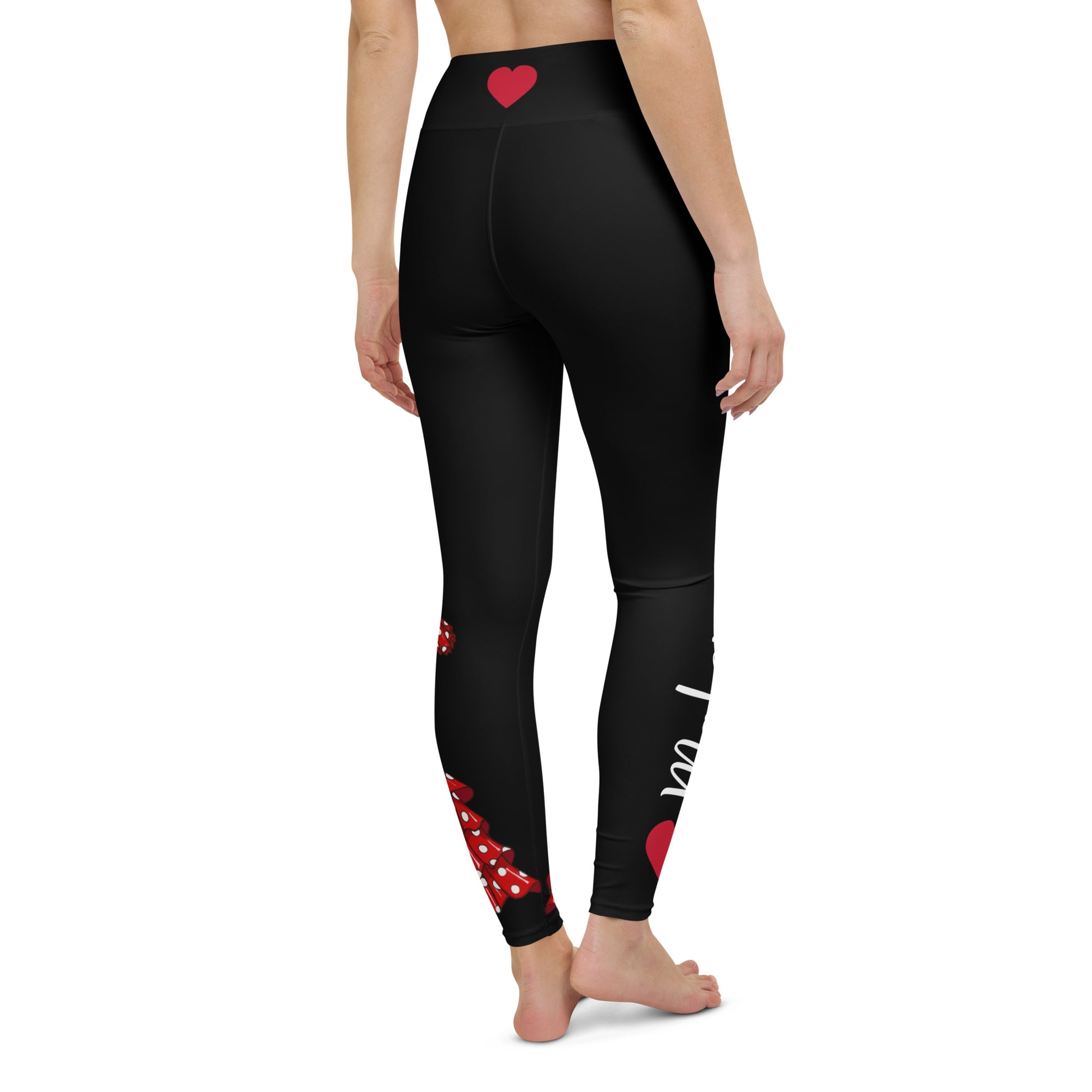 Flamenco Dancer Leggings, black high waisted yoga leggings with a red dress and a hand fan design - IllustrArte