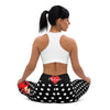 Flamencodanseres-legging, zwarte yogalegging met witte stippen en hoge taille, ontwerp met rode jurk – illustrArte
