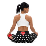 Flamencotänzerin-Leggings, schwarze Yoga-Leggings mit weißen Punkten und hohem Bund, Motiv mit rotem Kleid – illustrArte