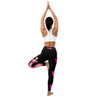 Flamenco Dancer Leggings, black high waisted yoga leggings with a pink dress and pink hearts design - IllustrArte