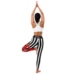 Customisable Leggings Flamenco María Red Dress Blonde Hair Stripes, back view – illustrArte