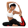 Flamencotänzerin-Leggings, schwarze Yoga-Leggings mit hohem Bund und Motiv mit brünetter Tänzerin in rotem Kleid und roten Herzen – illustrArte