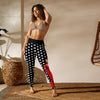Flamencodanseres-legging, zwarte yogalegging met witte stippen en hoge taille, ontwerp met rode jurk – illustrArte