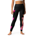 Flamenco Dancer Leggings, black high waisted yoga leggings with a pink dress and pink hearts design - IllustrArte