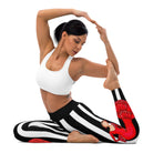 Flamenco Dancer Leggings, black and white striped high waisted yoga leggings with a red dress design - IllustrArte
