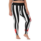 Flamenco Dancer Leggings, black and white striped high waisted yoga leggings with a red dress design - IllustrArte