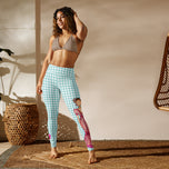 Flamencodanseres-legging, groen geruite yogalegging met hoge taille en ontwerp met roze jurk – illustrArte