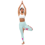 Flamencodanseres-legging, groen geruite yogalegging met hoge taille en ontwerp met roze jurk – illustrArte
