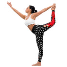 Flamenco Dancer Leggings, black with white polka dots high waisted yoga leggings with a red dress design - IllustrArte