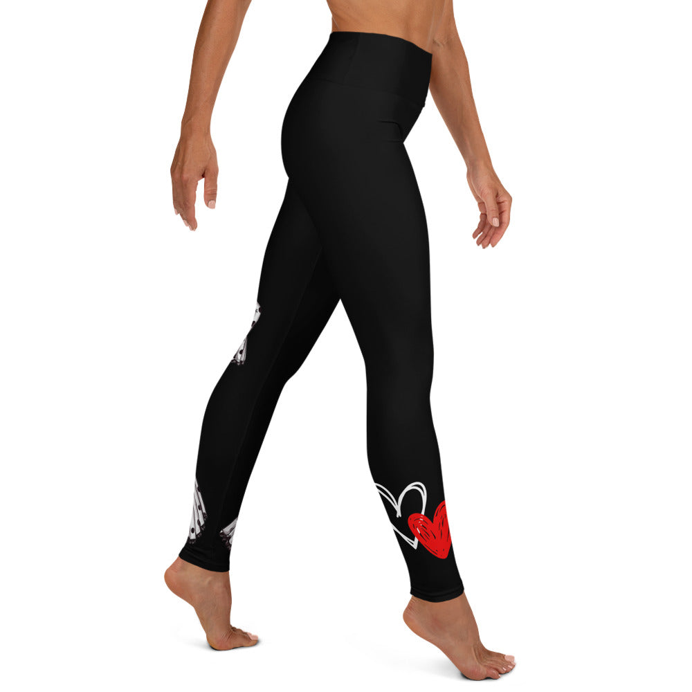 Flamenco Dancer Leggings, black high waisted yoga leggings with a flamenco dancer in a white dress. - IllustrArte