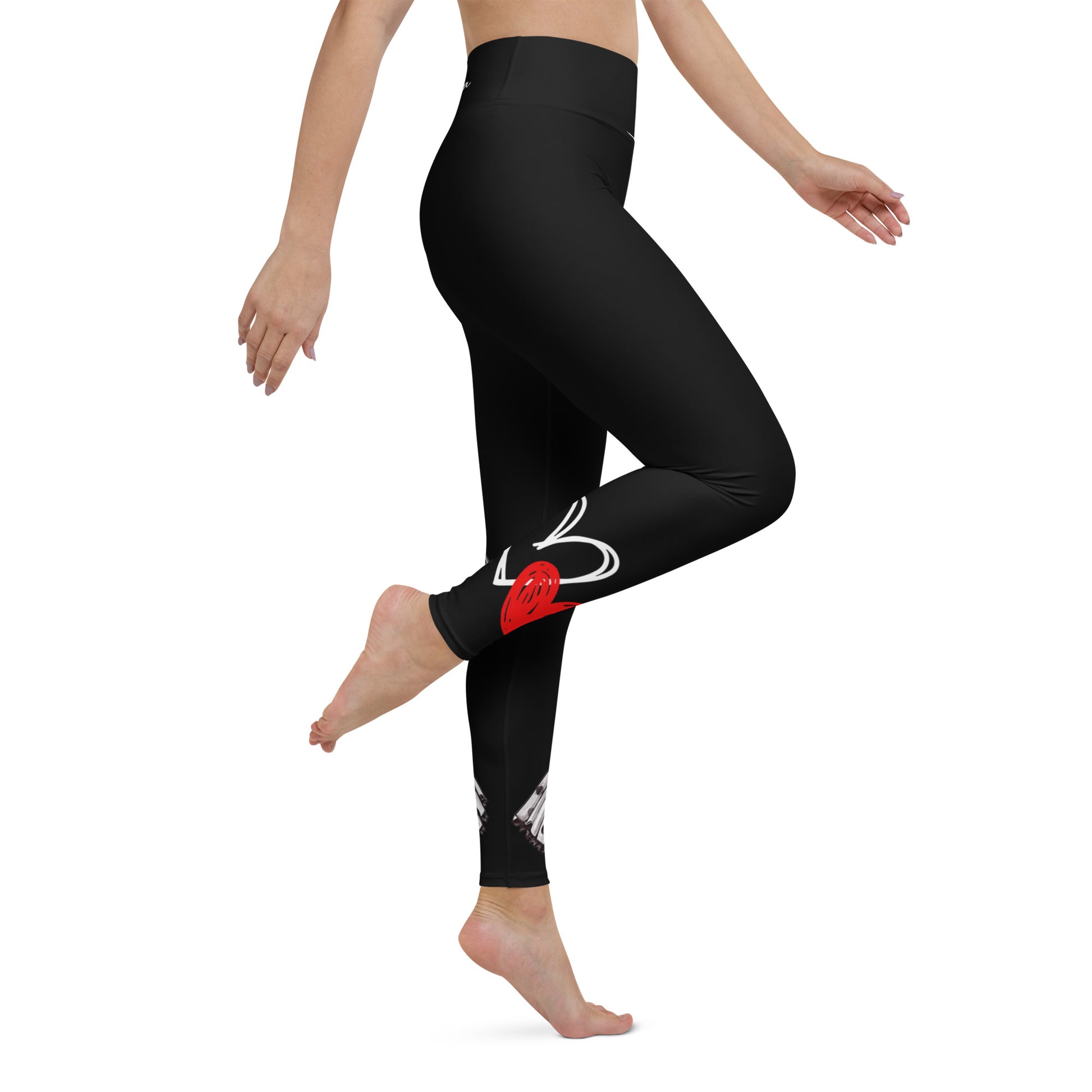 Flamenco Dancer Leggings, black high waisted yoga leggings with a flamenco dancer in a white dress. - IllustrArte