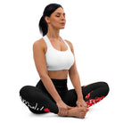 Flamenco Dancer Leggings, black high waisted yoga leggings with a red dress and a hand fan design - IllustrArte