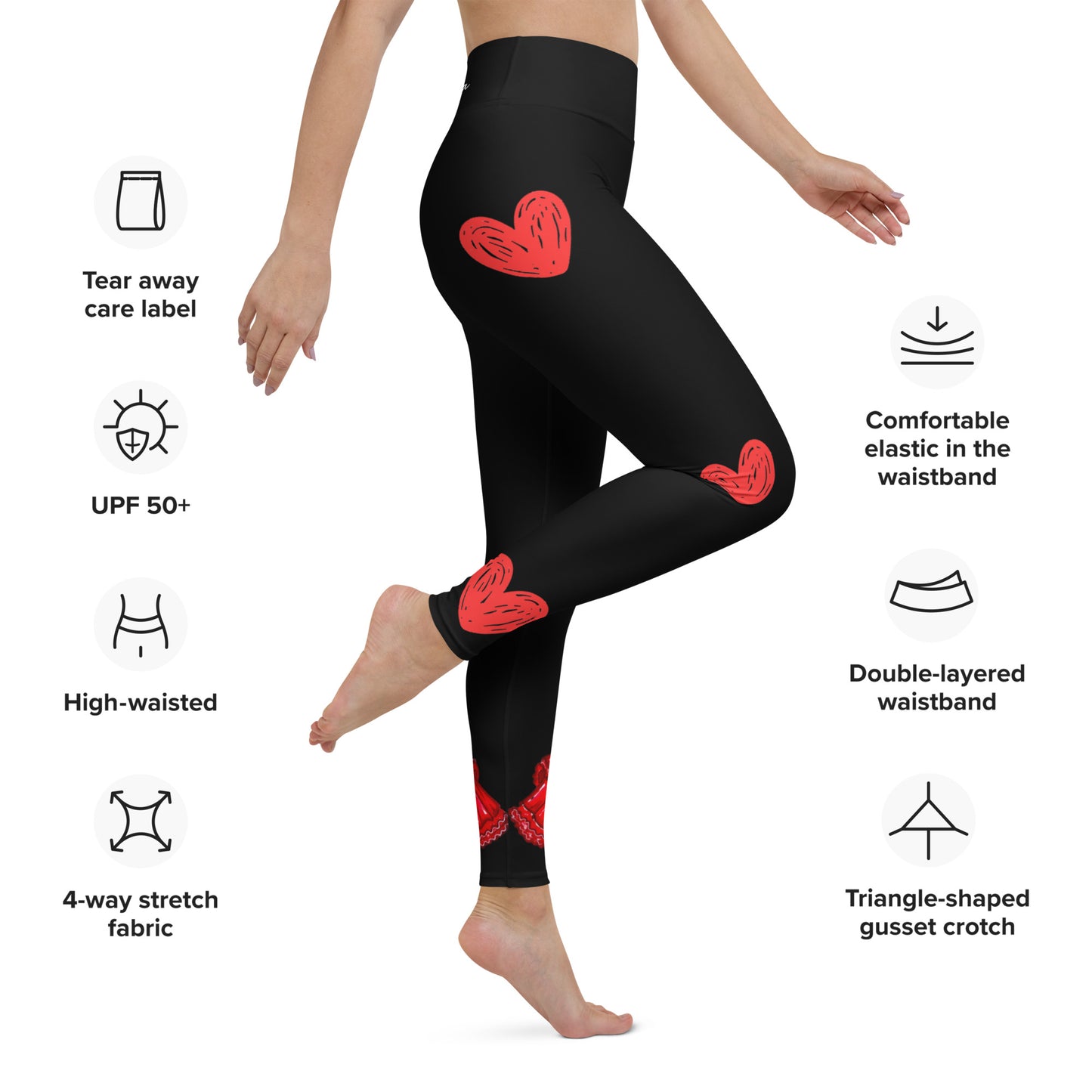 Flamenco Dancer Leggings, black high waisted yoga leggings with a red dress design - IllustrArte