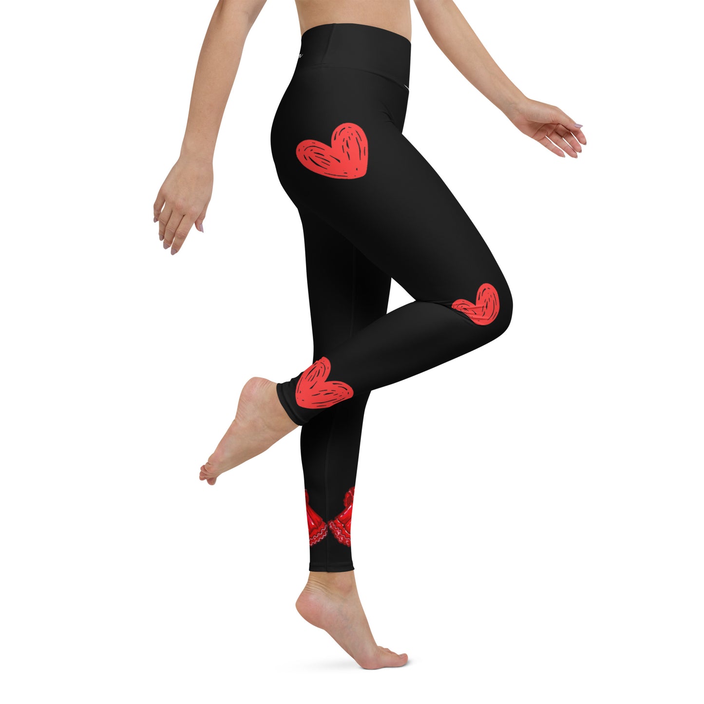 Flamenco Dancer Leggings, black high waisted yoga leggings with a red dress design - IllustrArte