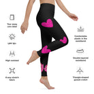 Flamenco Dancer Leggings, black high waisted yoga leggings with a pink dress and pink hearts design - IllustrArte