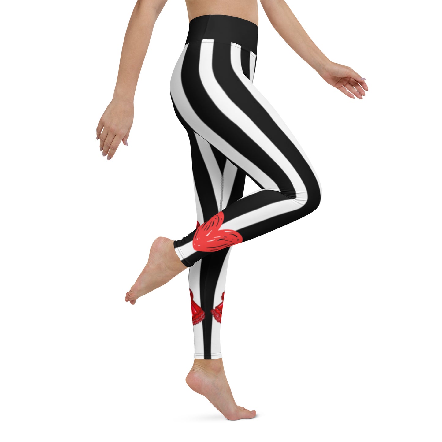 Flamenco Dancer Leggings, black and white striped high waisted yoga leggings with a red dress design - IllustrArte