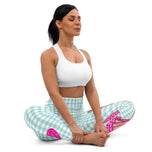 Flamencodanseres-legging, groen geruite yogalegging met hoge taille en ontwerp met roze jurk – illustrArte