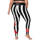 Flamenco Dancer Leggings, black and white striped high waisted yoga leggings with a red dress design - IllustrArte