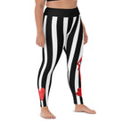 Flamenco Dancer Leggings, black and white striped high waisted yoga leggings with a red dress design - IllustrArte