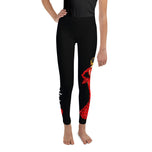 Customisable teen leggings, flamenco dancer María, red dress, front view – illustrArte