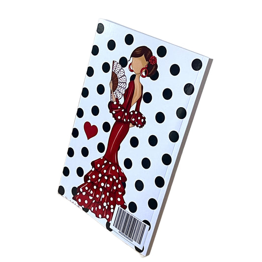 Cuaderno Flamenco “Pepa – Lunares Negros” – 6×9” (15,24×22,86 cm) – 120 Páginas Rayadas – Diseño illustrArte
