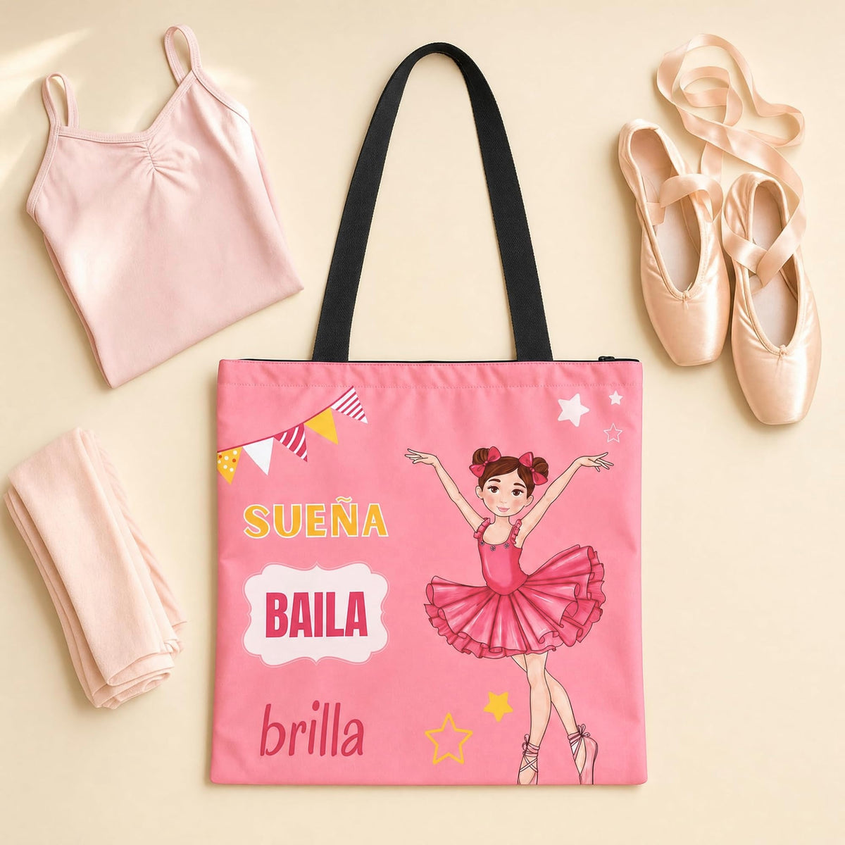 Saco de ballet illustrArte 40 x 40 cm com fecho – design Marina (Sonha, Dança, Brilha) – vista 2