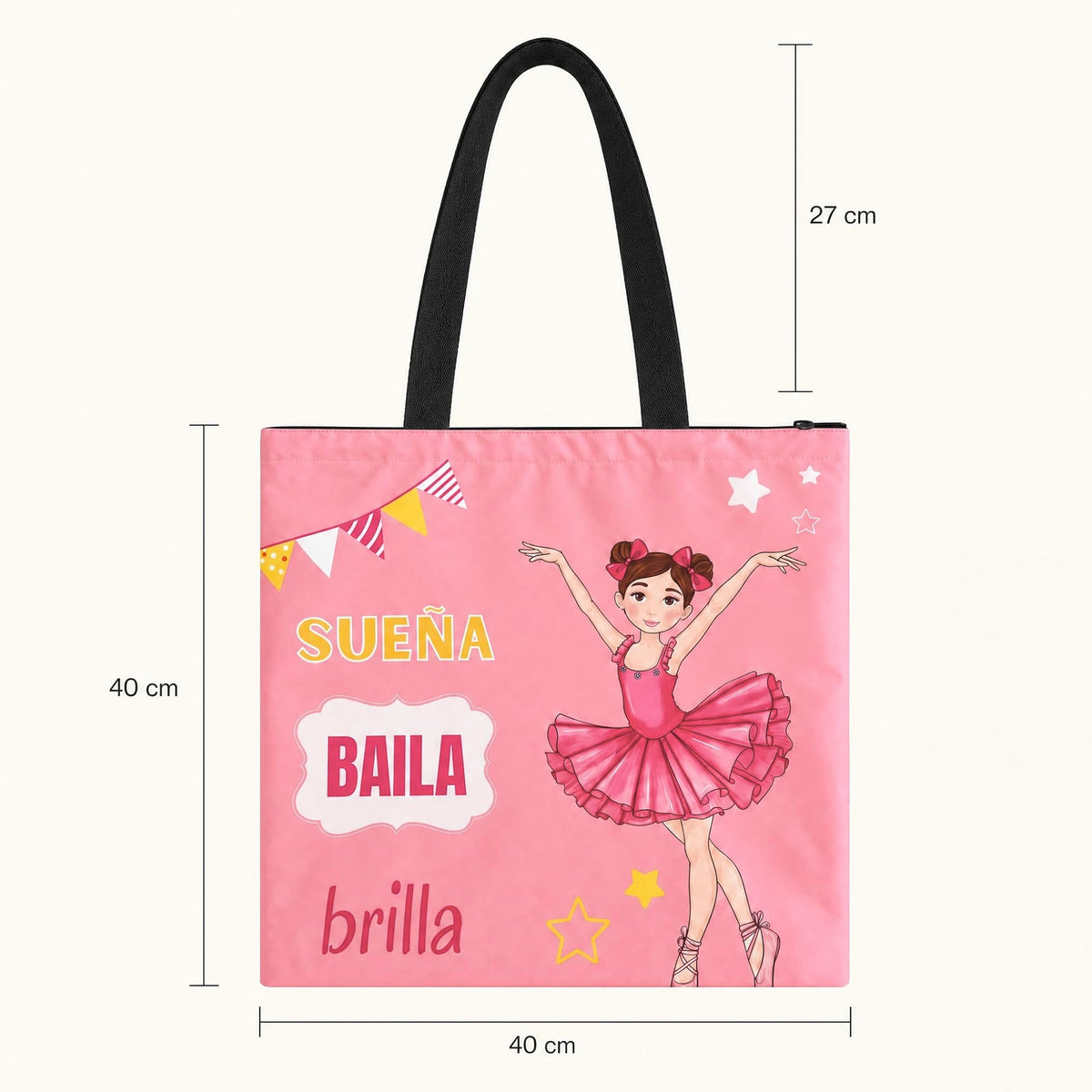 Saco de ballet illustrArte 40 x 40 cm com fecho – design Marina (Sonha, Dança, Brilha) – vista 4
