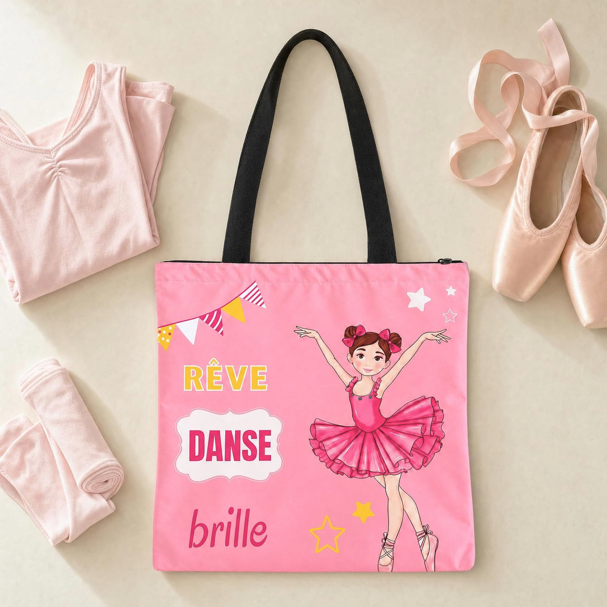 Saco de ballet illustrArte 40 x 40 cm com fecho – design Marina (Rêve, Danse, Brille) – vista 2