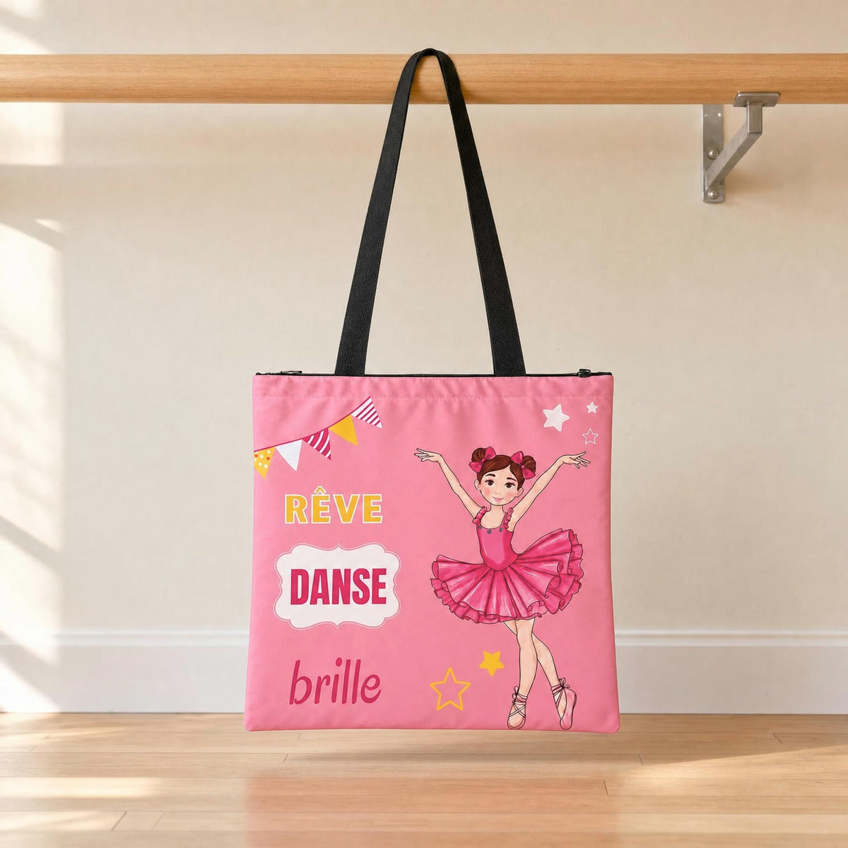 Saco de ballet illustrArte 40 x 40 cm com fecho – design Marina (Rêve, Danse, Brille) – vista 6