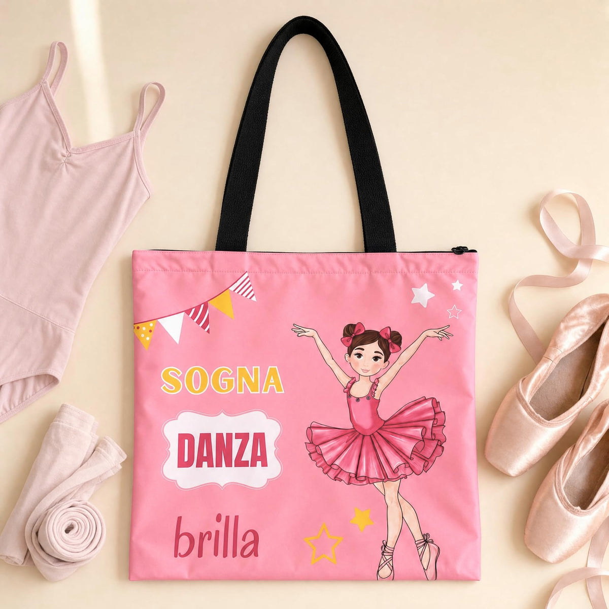 Saco de ballet illustrArte 40 x 40 cm com fecho – design Marina (Sogna, Danza, Brilla) – vista 2