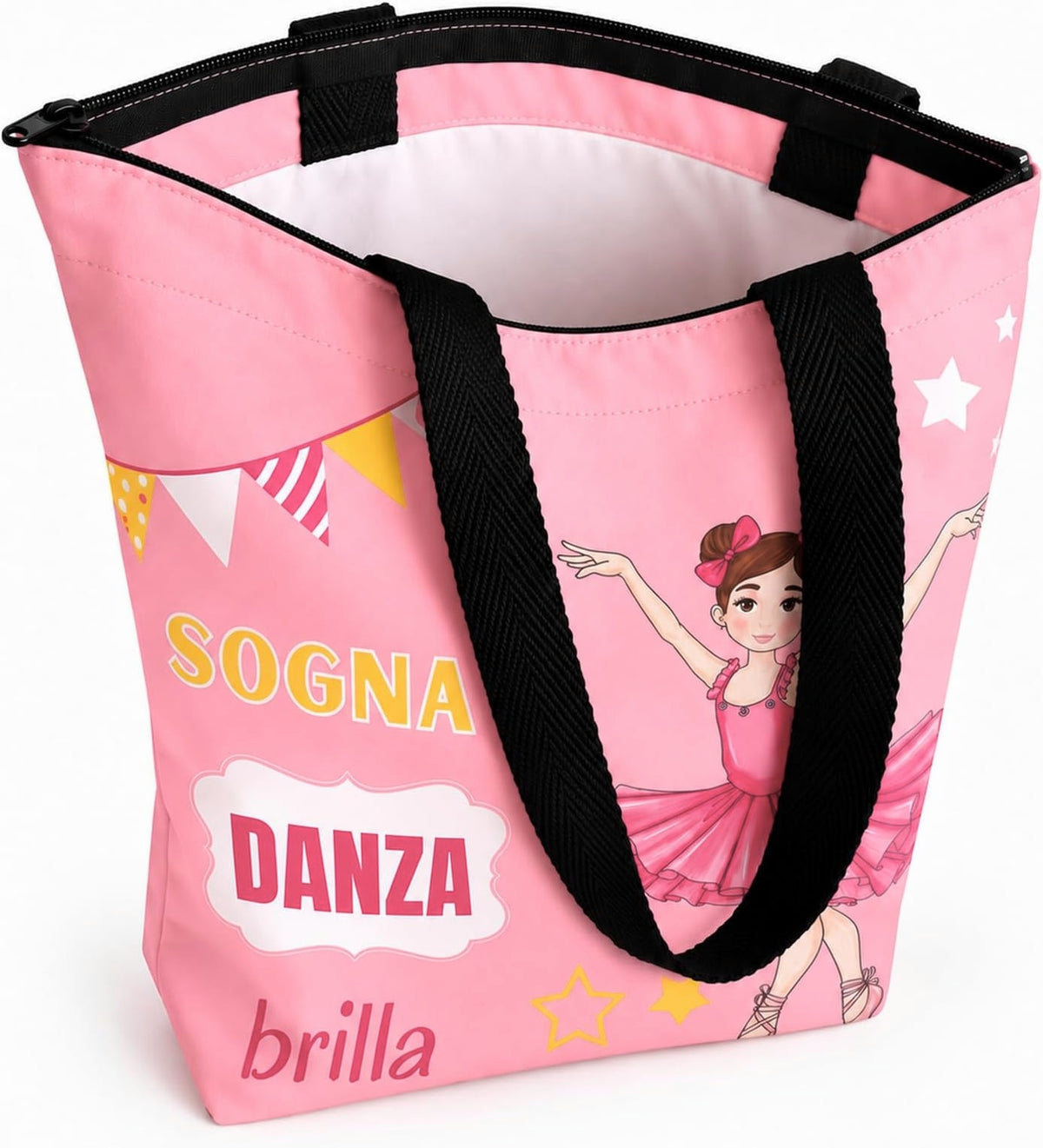 Saco de ballet illustrArte 40 x 40 cm com fecho – design Marina (Sogna, Danza, Brilla) – vista 3