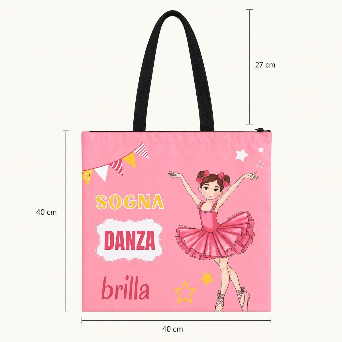 Saco de ballet illustrArte 40 x 40 cm com fecho – design Marina (Sogna, Danza, Brilla) – vista 4