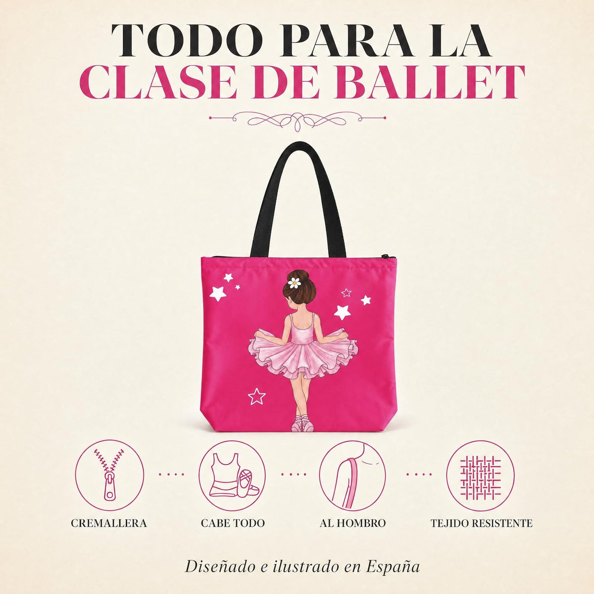 Saco de ballet illustrArte 40 x 40 cm com fecho – design Tina – vista 5