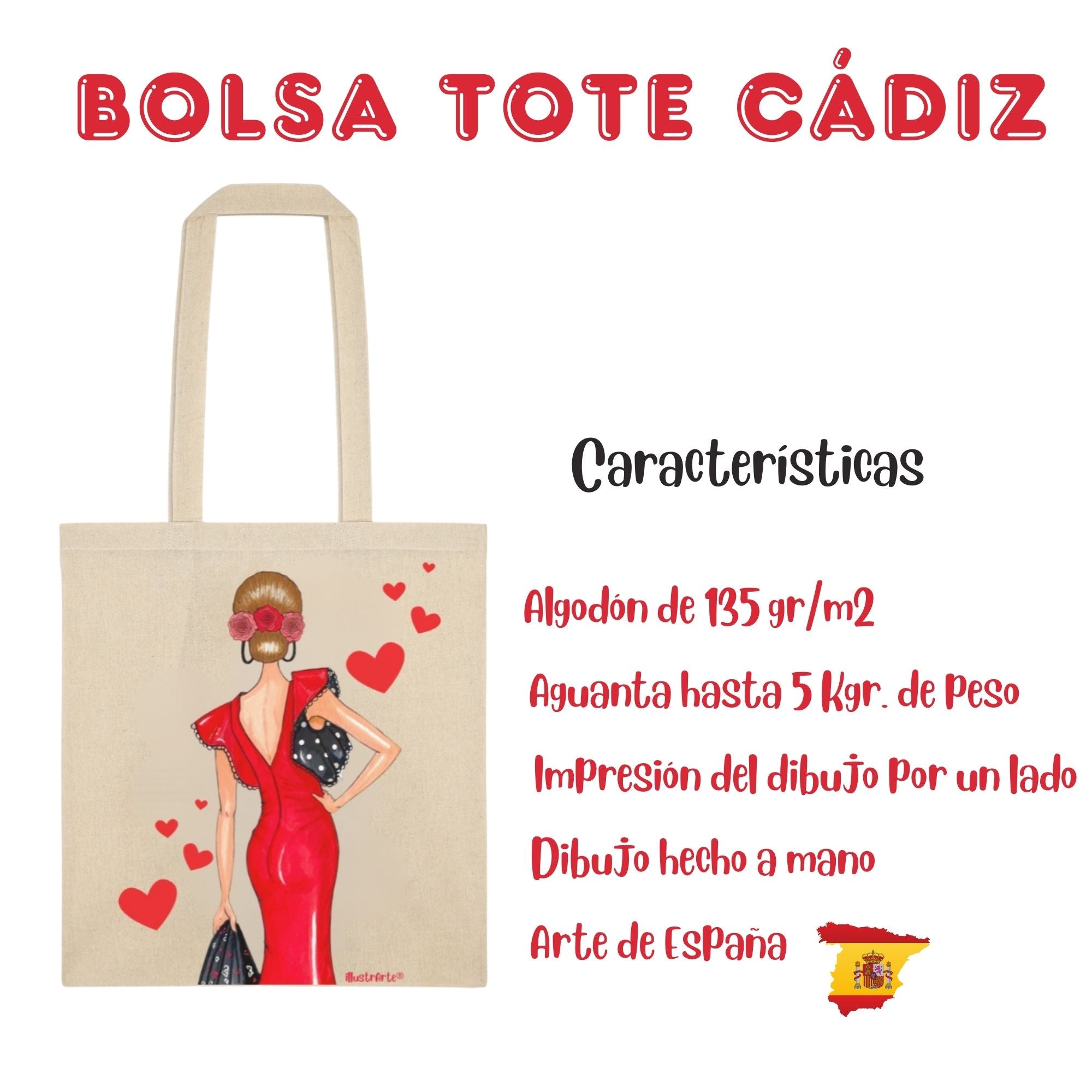 Bolsa tote Cádiz illustrArte – Manuela roja – vista 5