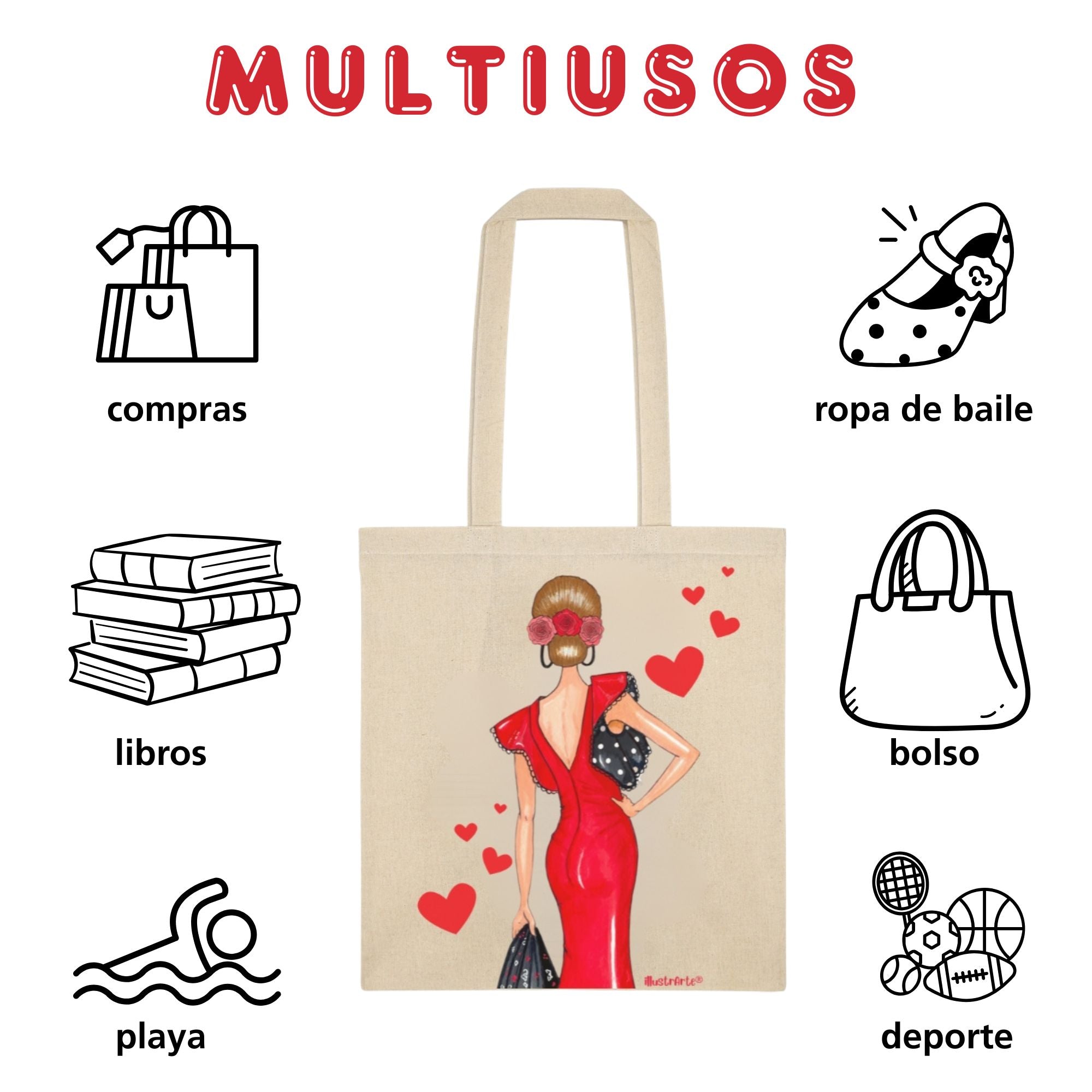 Bolsa tote Cádiz illustrArte – Manuela roja – vista 7