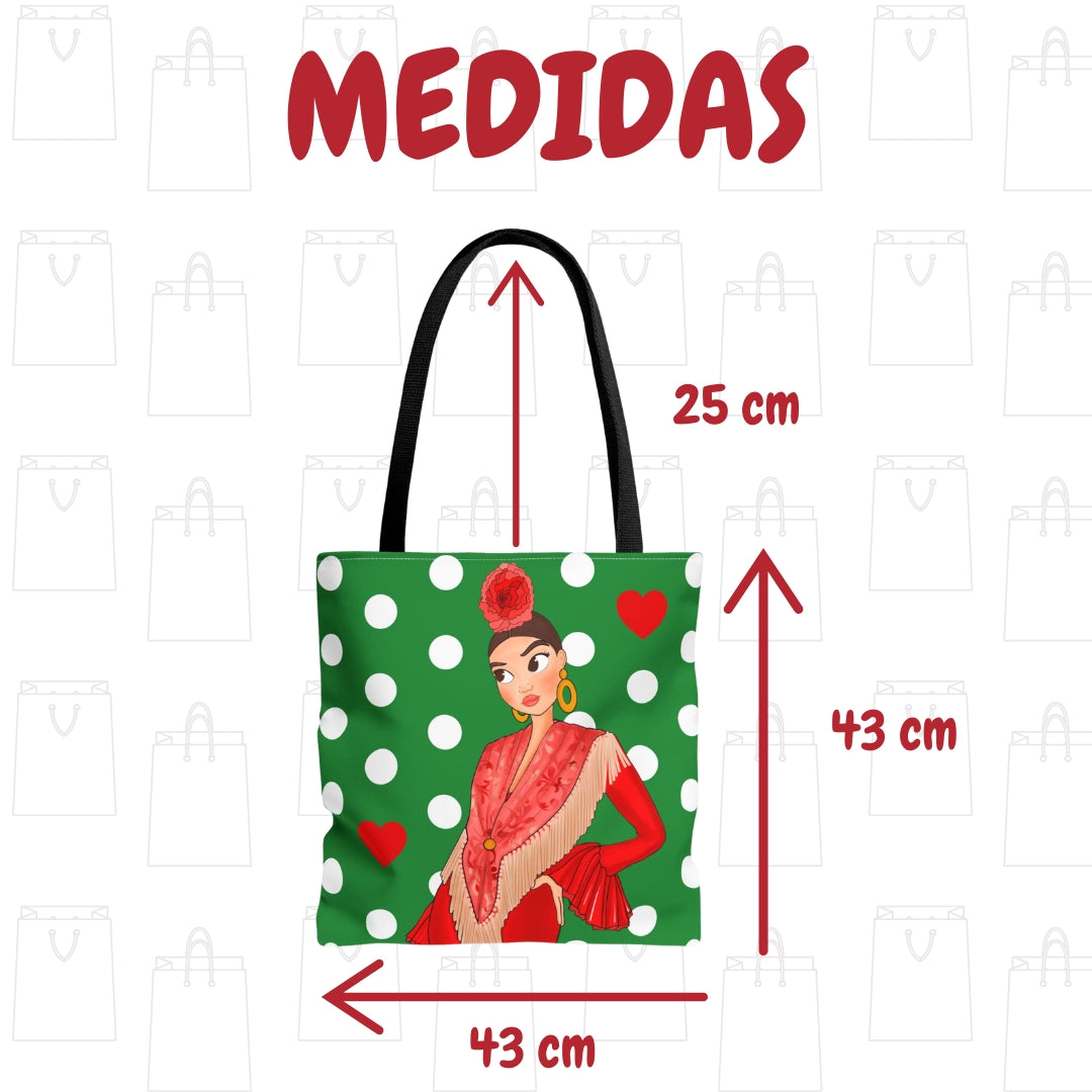 Bolsa tote Málaga illustrArte – Lucía, verde con lunares – vista 8