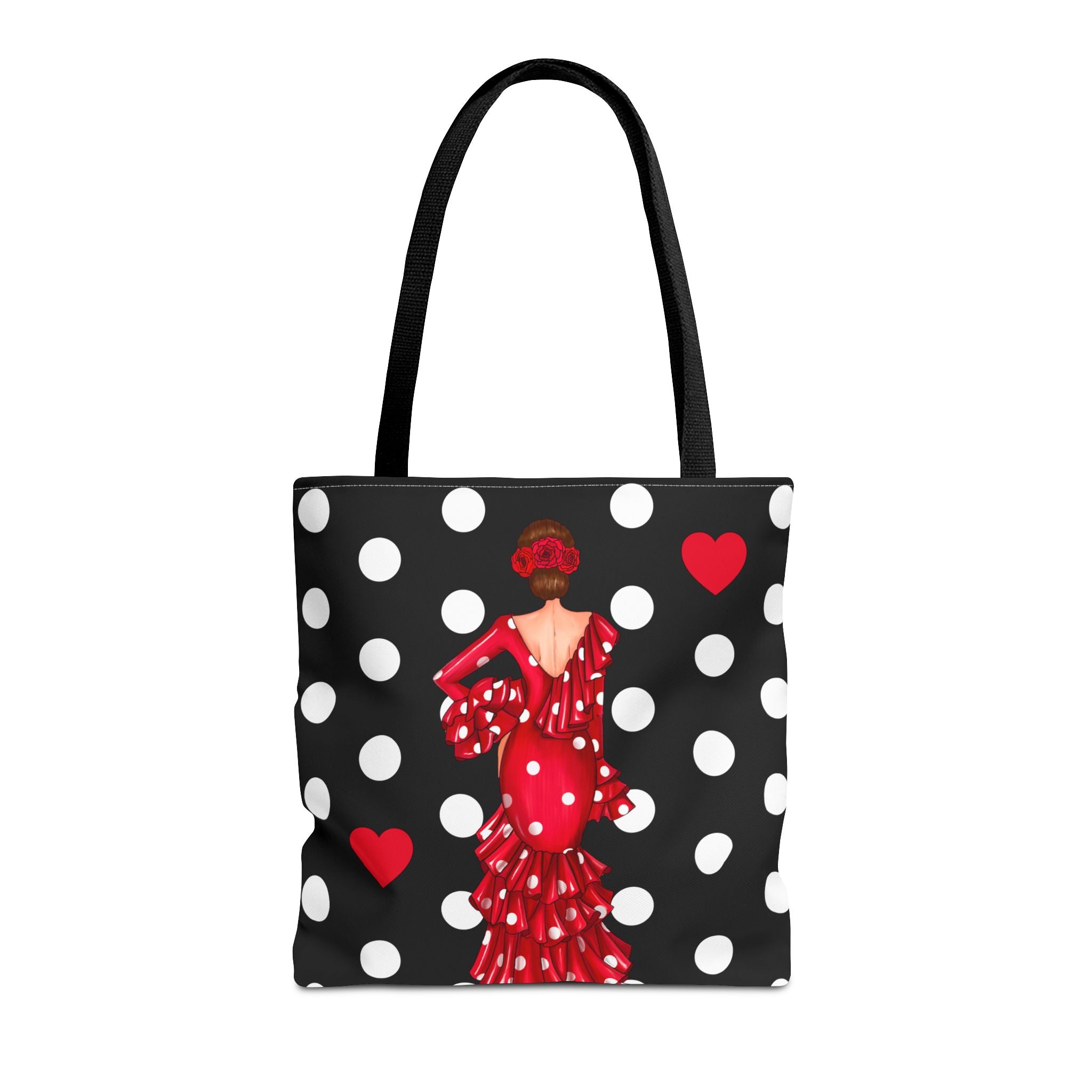 Bolsa tote Málaga illustrArte 43 x 43 cm – diseño Macarena, negro con lunares