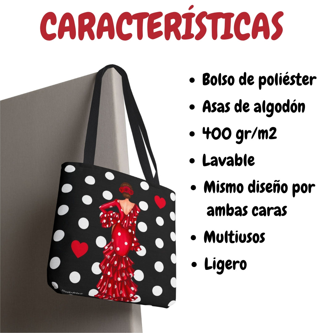 Bolsa tote Málaga illustrArte – Macarena, negro con lunares – vista 3