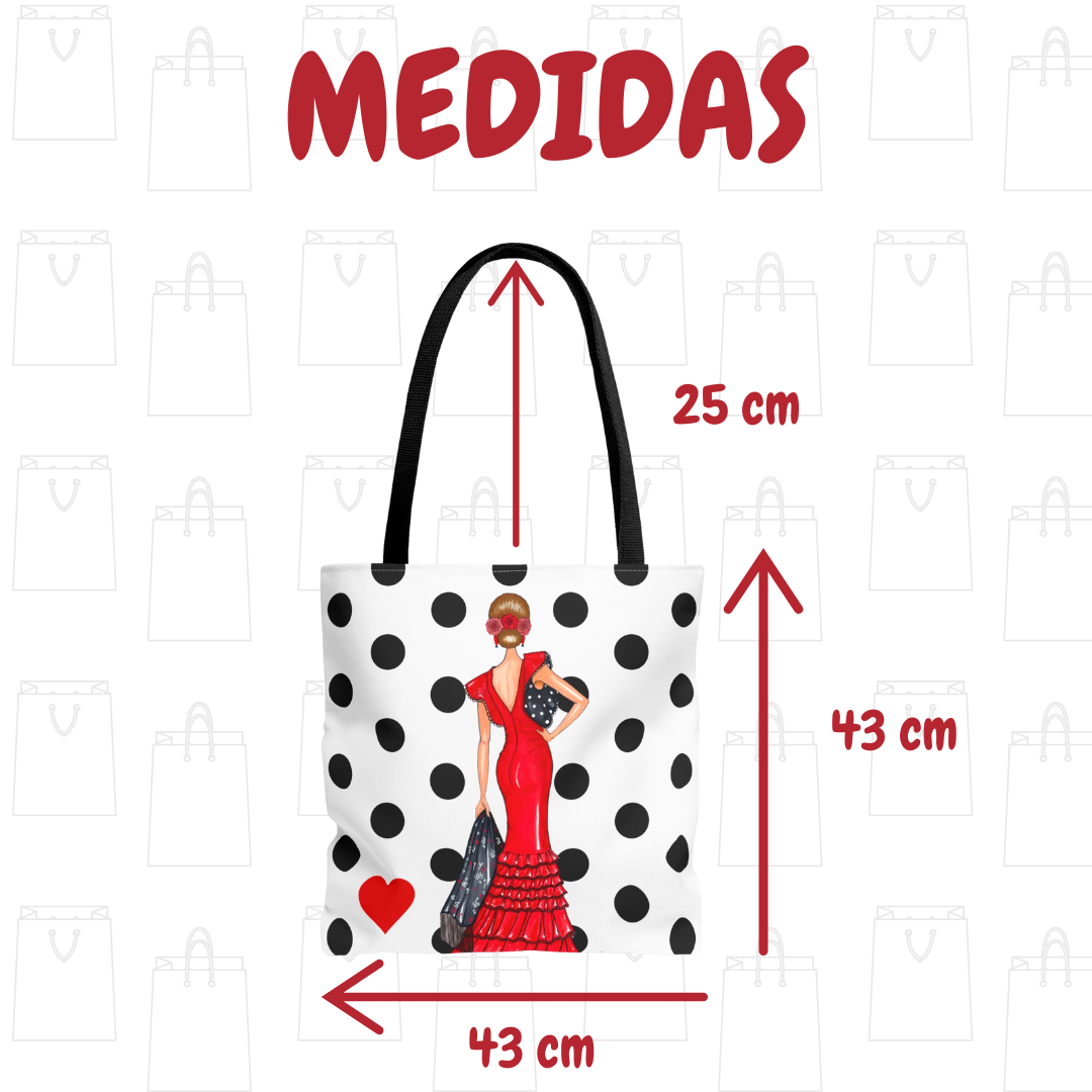 Bolsa tote Málaga illustrArte – Manuela, rojo con lunares – vista 3