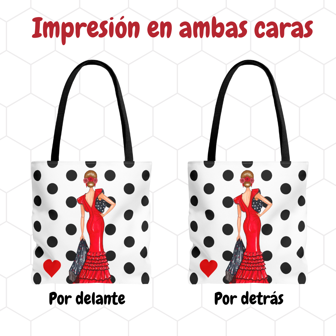 Bolsa tote Málaga illustrArte – Manuela, rojo con lunares – vista 7