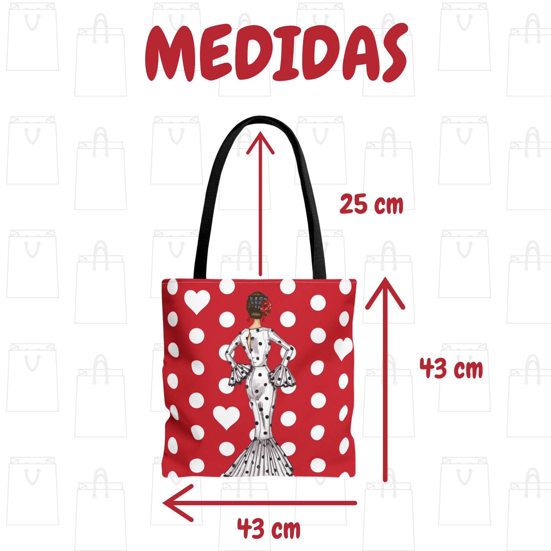 Bolsa tote Málaga illustrArte – María Blanco, fondo rojo – vista 5